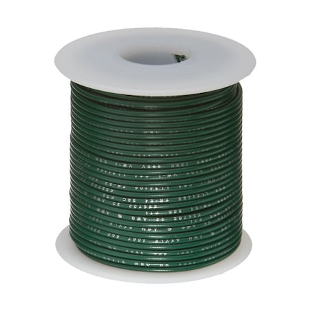 14 AWG Gauge UL3173 Stranded Hook Up Wire, 600V, 0.138" Diameter, Green, 25 ft Length